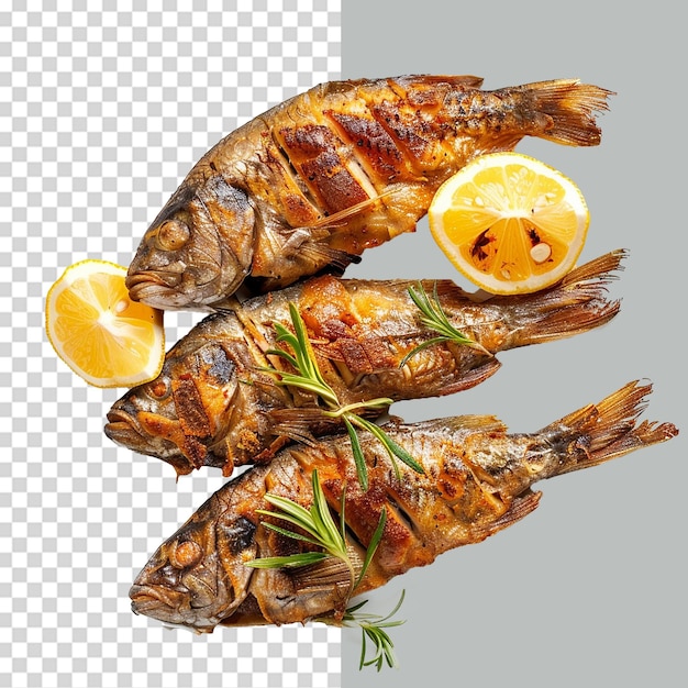 PSD fried fish in plate png isolated on transparent background