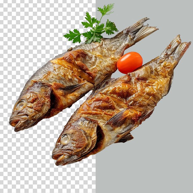 PSD fried fish in plate png isolated on transparent background