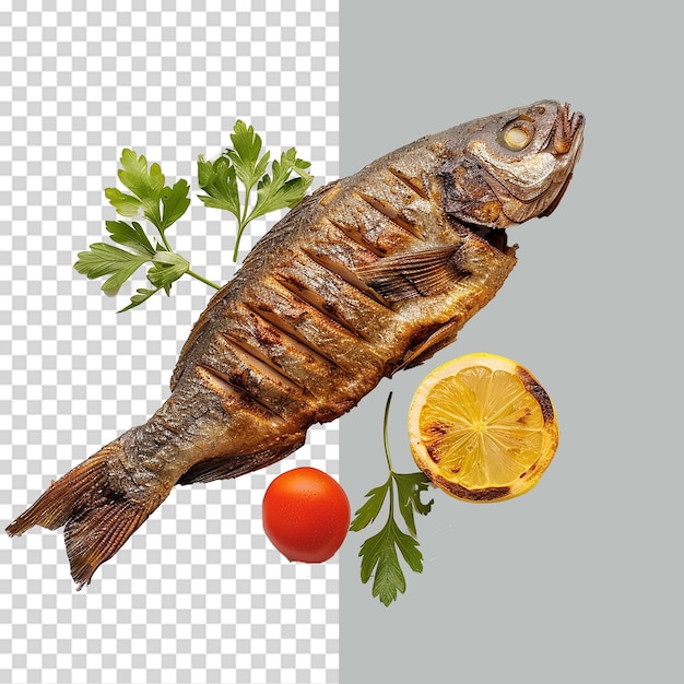 PSD fried fish in plate png isolated on transparent background