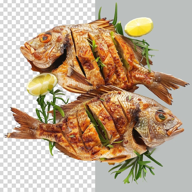 PSD fried fish in plate png isolated on transparent background