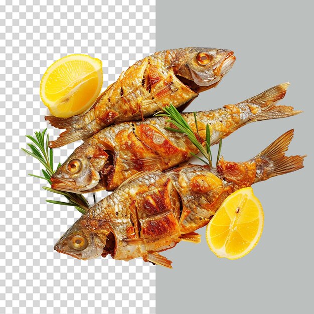 PSD fried fish in plate png isolated on transparent background