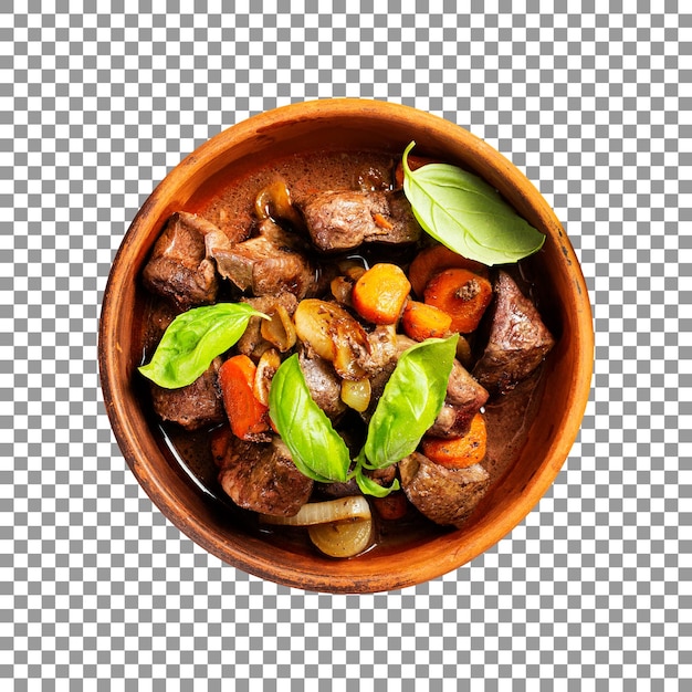 Fried liver in a wooden bowl with transparent background