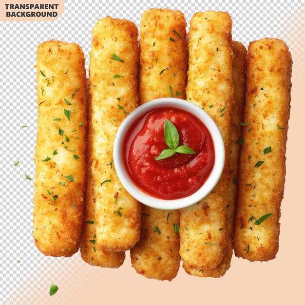 Fried mozzarella sticks isolated on transparent background