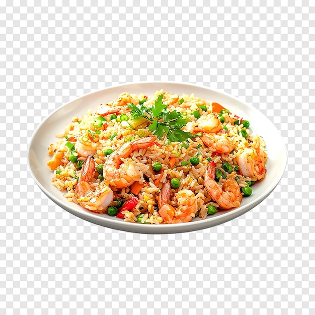 Fried rice with seafood in a plate isolated on transparent background