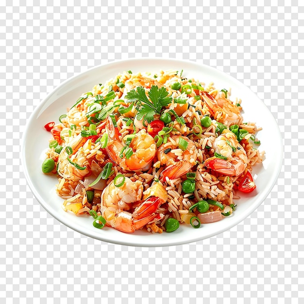 Fried rice with seafood in a plate isolated on transparent background