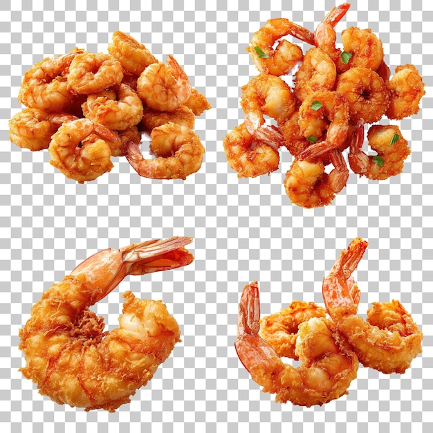 Fried shrimp collection isolated on transparent background