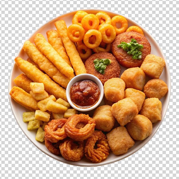 PSD fried snacks on white plate isolated on transparent background