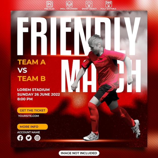 Friendly match football social media poster template