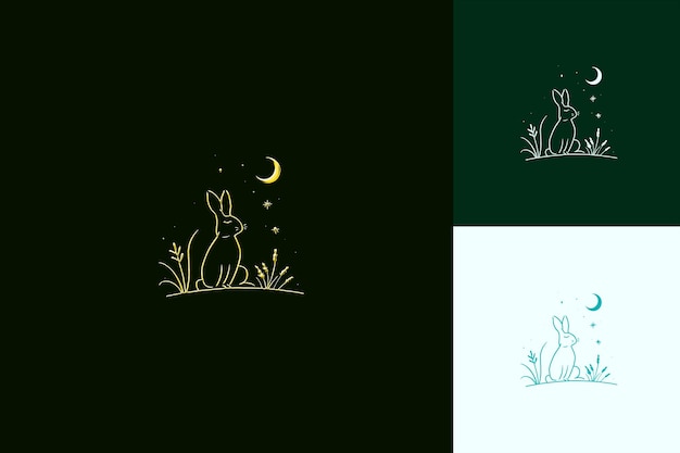 Friendly Moon Gazing Hare With Monoline Design Simple Outlin PNG Inspired Lunar Icon Designs