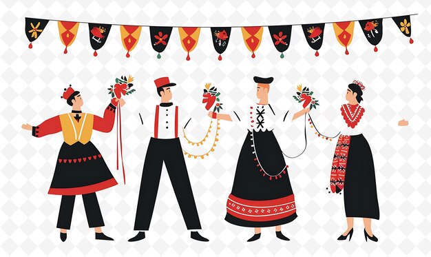 Friends Attending a Traditional Romanian Mrior Celebration D Flat Illustration Culture Character