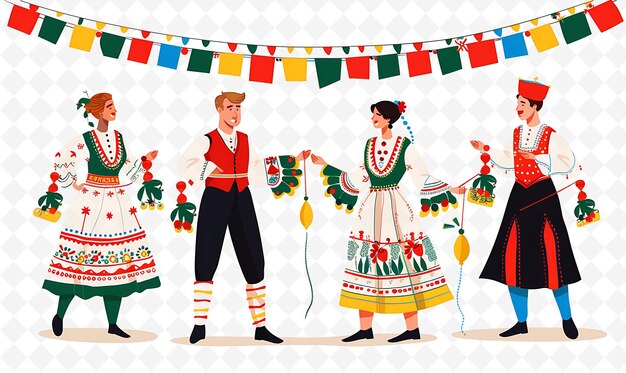 Friends Attending a Traditional Romanian Mrior Celebration D Flat Illustration Culture Character