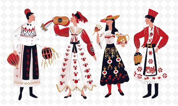 Friends Attending a Traditional Romanian Mrior Celebration D Flat Illustration Culture Character