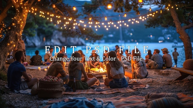 PSD friends gather around a bonfire on a beach at night