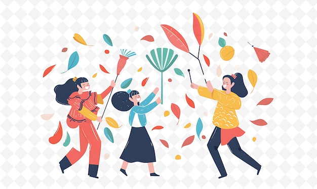 Friends Playing With Chinese Jianzi Design Is Playful and Ch Chinese Festival Illustration Theme