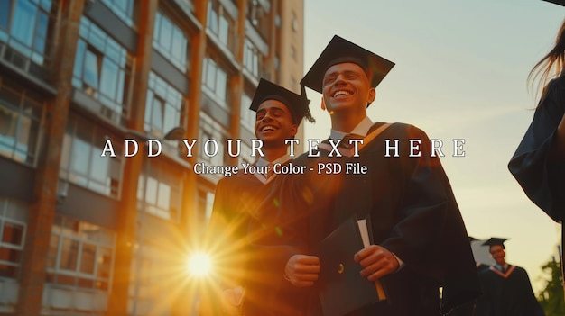 friends in student hats having fun after graduation ceremony