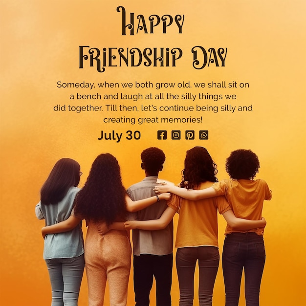 Friendship Day concept boys and girls standing together backside scene on light orange background