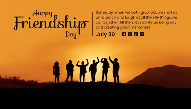 PSD friendship day concept group of friends enjoying scene silhouette on light orange background