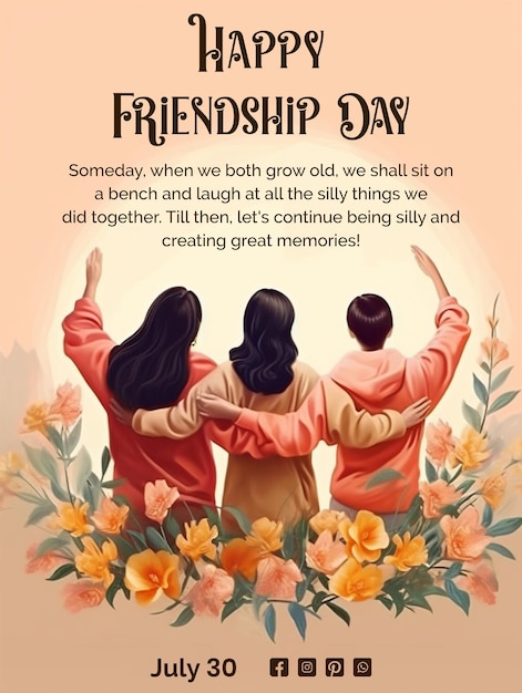 Friendship Day concept group of friends forward looking scene on peach fuzz texture background