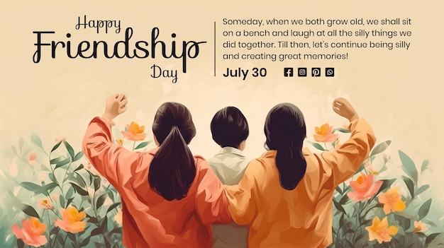 Friendship Day concept group of friends forward looking scene on peach fuzz texture background