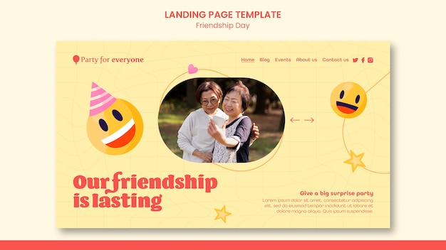 Friendship day landing page template with emoticons