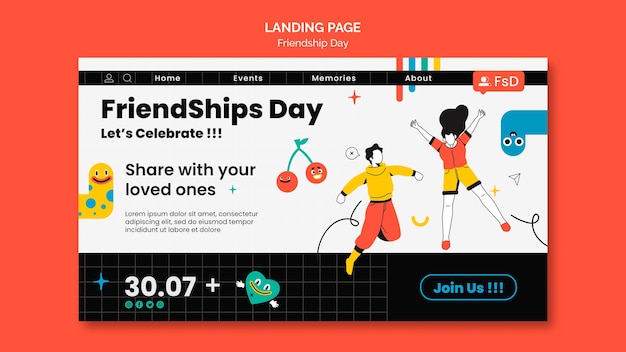 Friendship day landing page template with people jumping