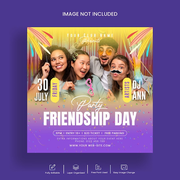 Friendship day party Instagram post or flyer and social media post banner template design