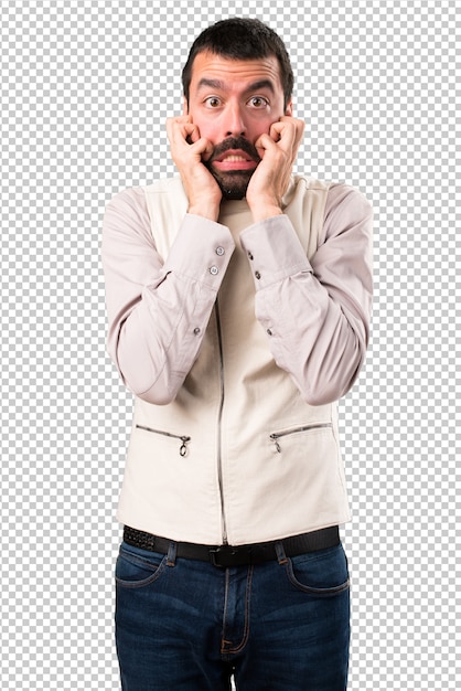 Frightened handsome man with vest