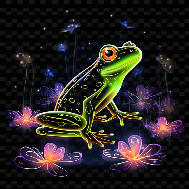 Frog Enchanted Pond Spiraling Neon Lines Water Lily Webbed F Shape Y2K Neon Light Art Collections