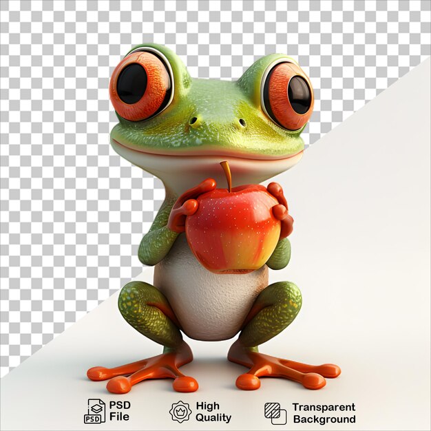 PSD frog holding apple in hyperrealistic 3d