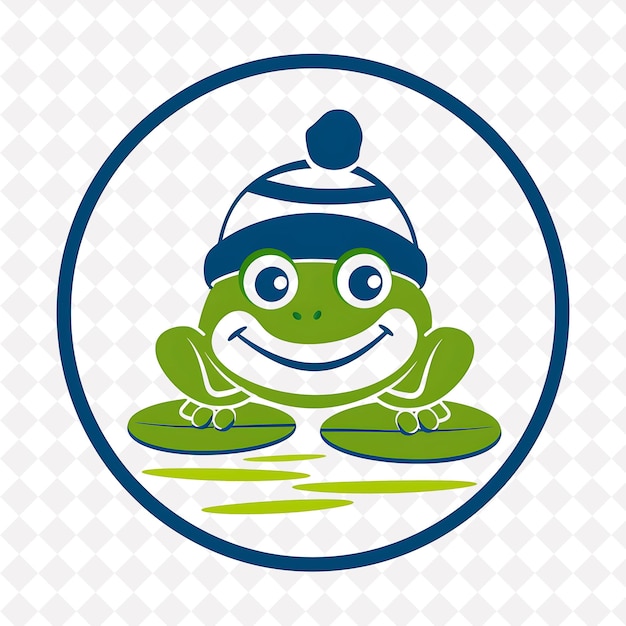 PSD frog icon circular emblem with lily pad border cute frog wit illustration animal vector art design