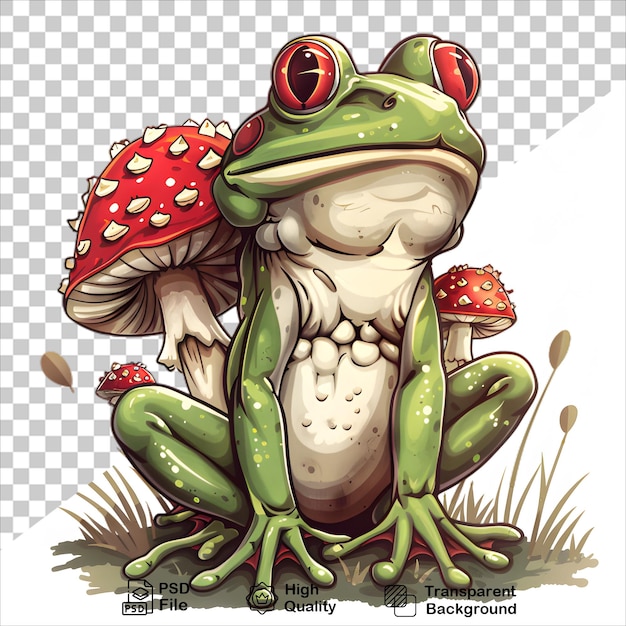 Frog and Mushroom Sticker Fantasy Illustration