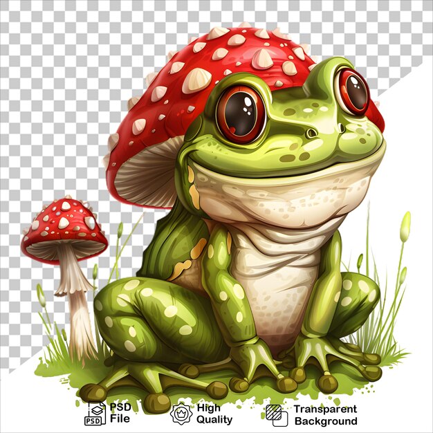 PSD frog and mushroom sticker fantasy illustration