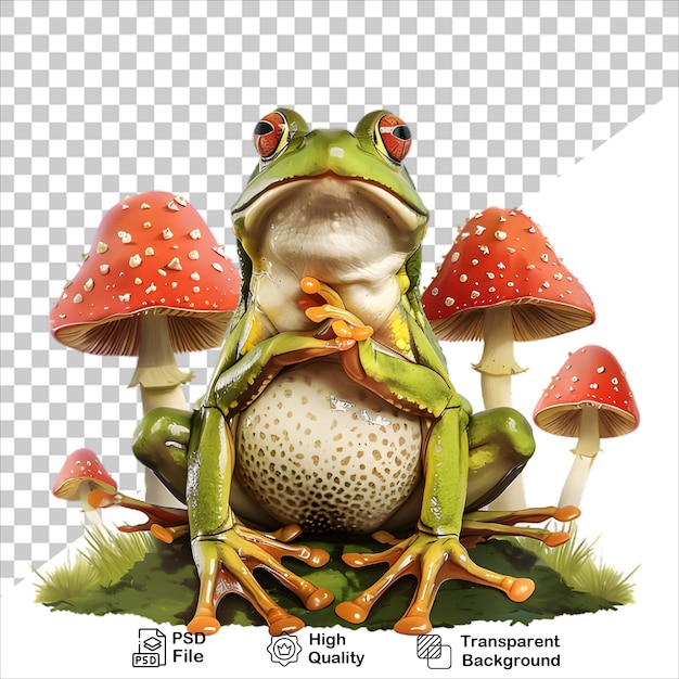 PSD frog and mushrooms in illustration style