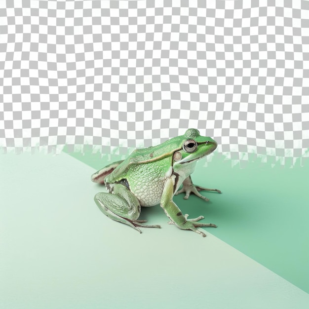 PSD a frog sits on a table with a green background with a white background