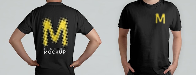 Front and back model wearing black tshirt mockup