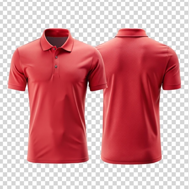 Front and back red polo shirt mockup cut out Isolated on transparent background