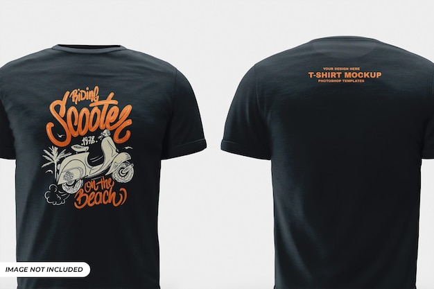 Front and Back View of Black TShirt Mockup PSD Template