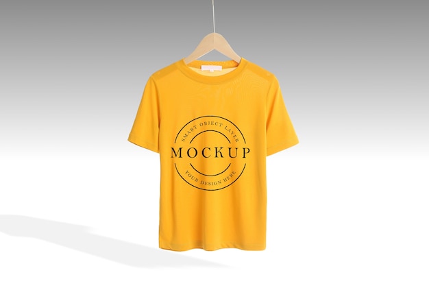 Front side yellow t-shirt mockup isolated