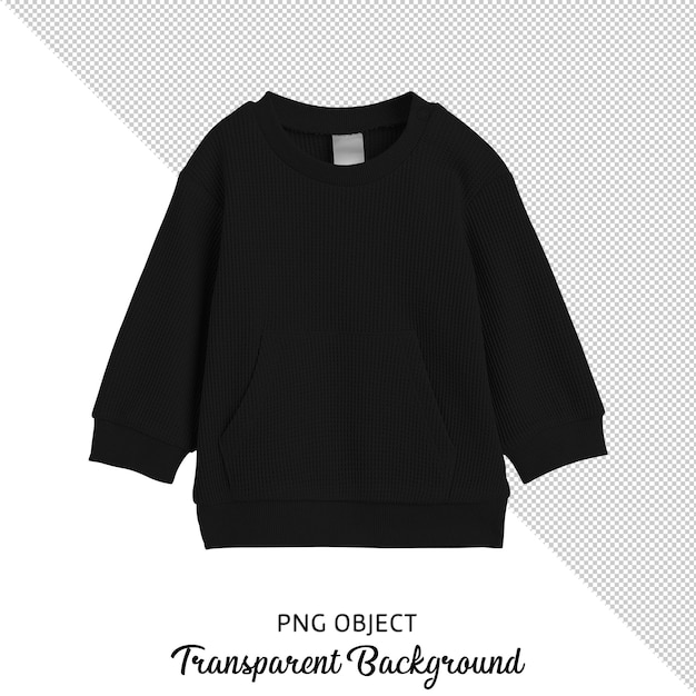 Front view of black basic sweatshirt on transparent background