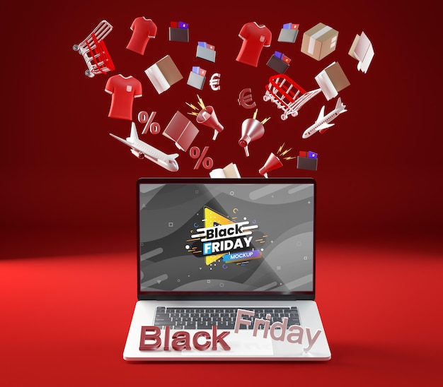 PSD front view black friday mock-up sale red background