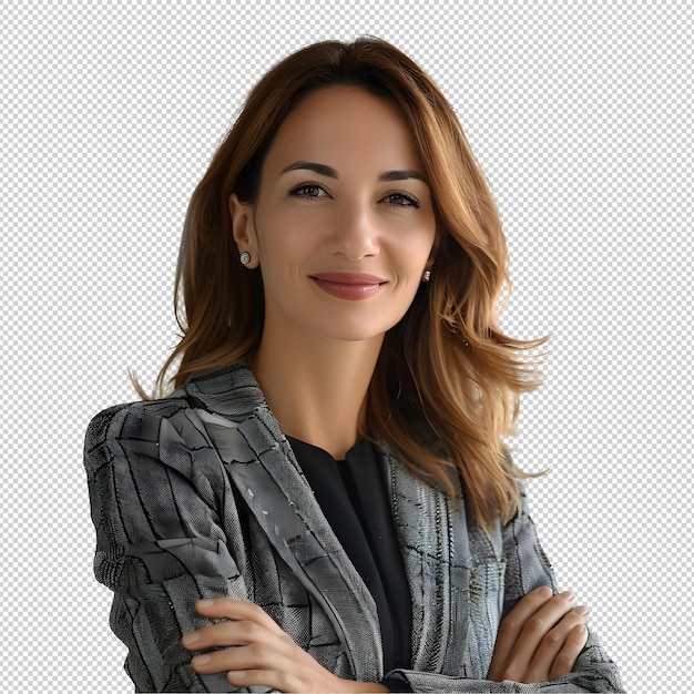 Front view of businesswoman smiling with arms crossed