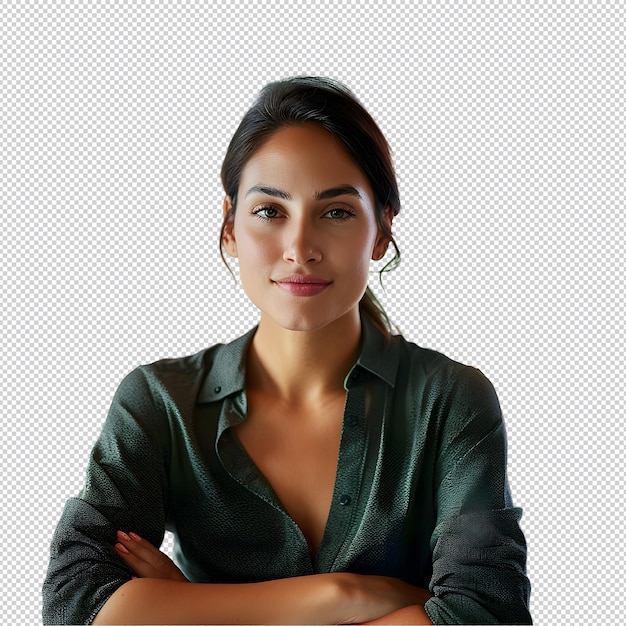 PSD front view of businesswoman smiling with arms crossed