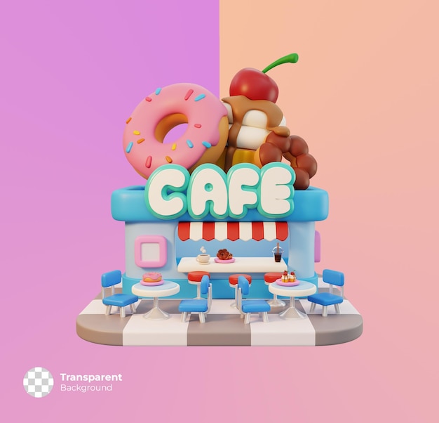 Front view of cafe little shop icon isolated. Minimal cute store building concept. 3D render