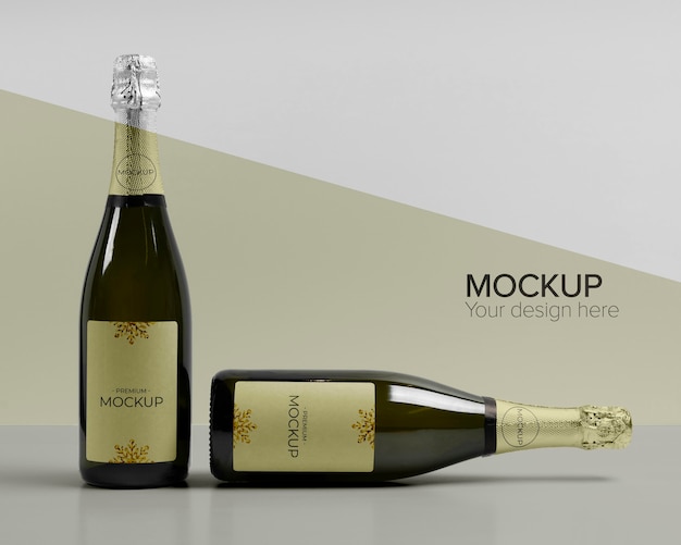 Front view champagne bottles mock-up