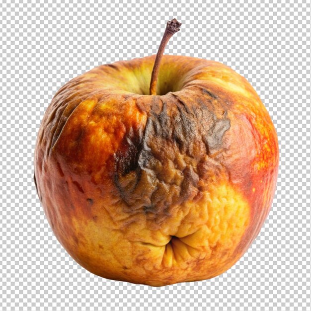 PSD front view close up of rotten spoiled apple fruit transparent background