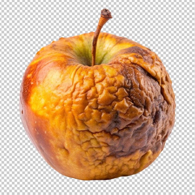 PSD front view close up of rotten spoiled apple fruit transparent background