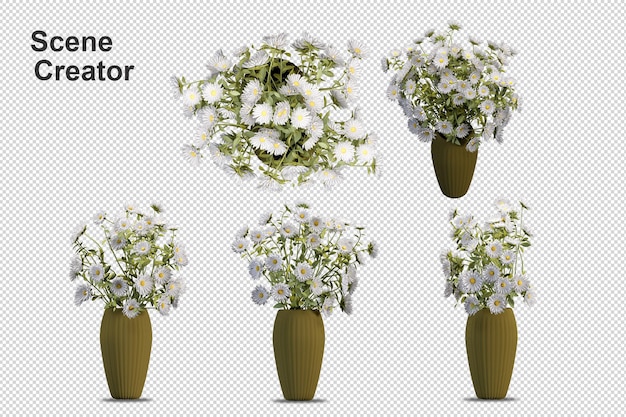 Front view flower basket in 3d rendering