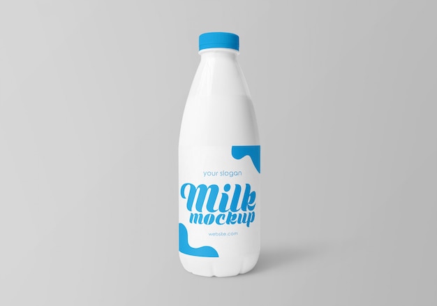 Front view of glossy plastic milk bottle mockup