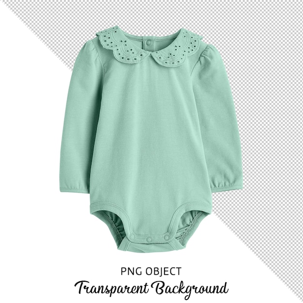 Front view of green baby bodysuit on transparent background