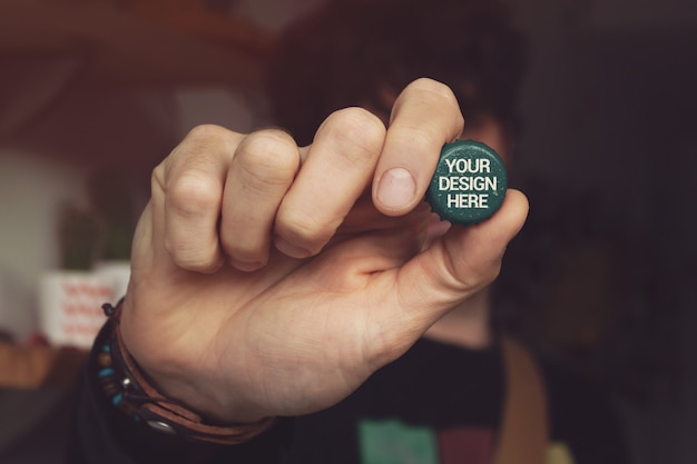 Front View Hand Beer Cap Mockup